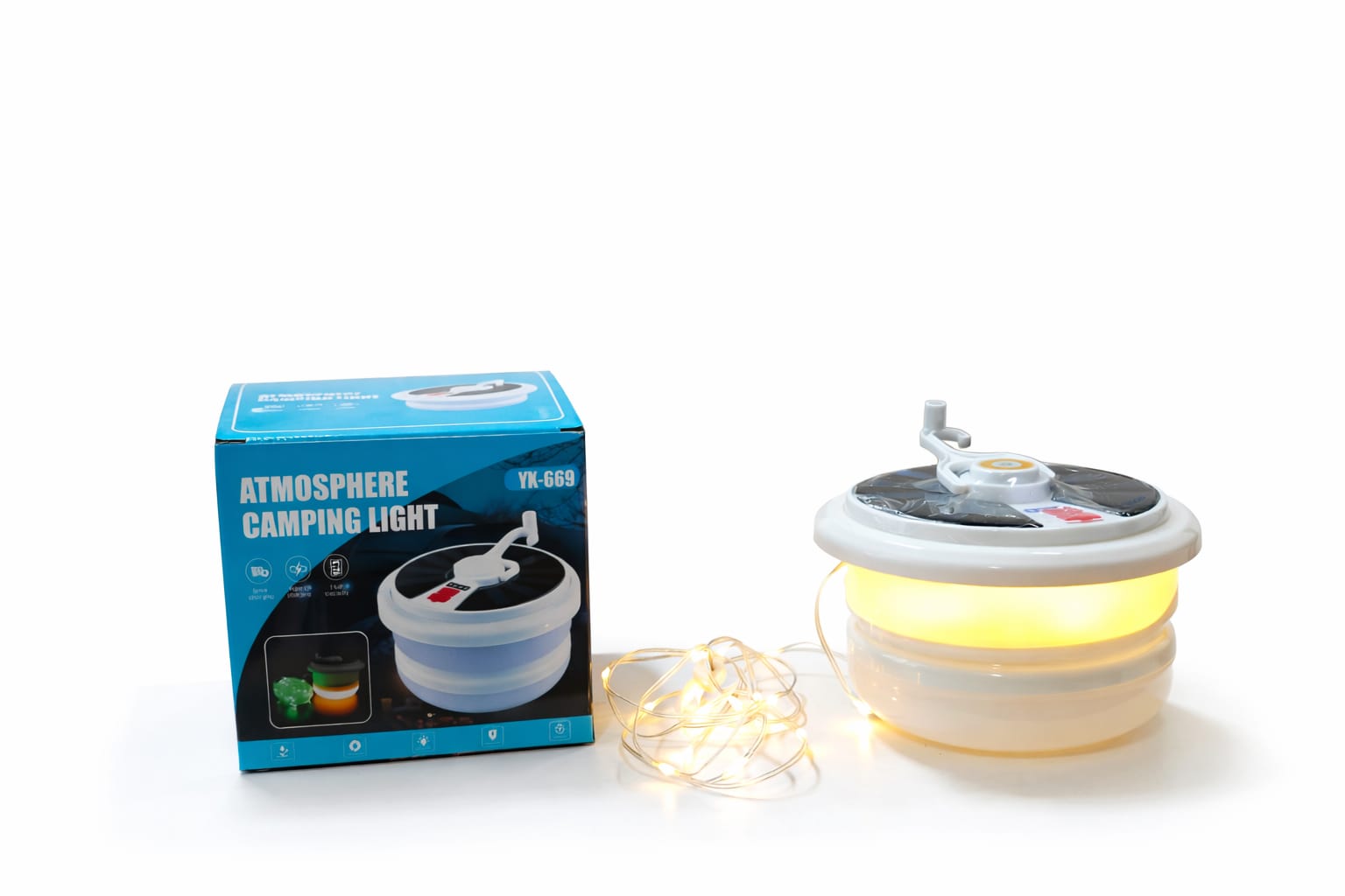 Faltbare LED-Campinglampe mit Lichterkette